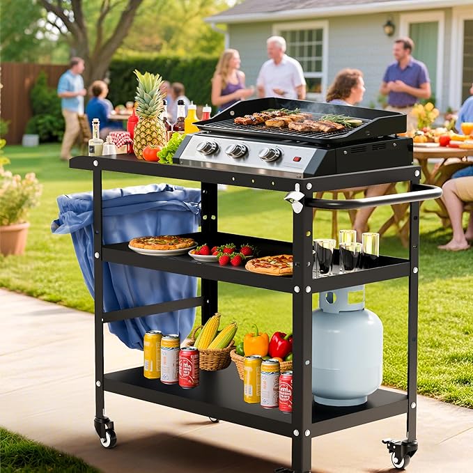 TOLEAD Outdoor Grill Cart, Grill Tables for Outside, Grill Carts Outdoor with Wheels, BBQ Cart Outdoor Prep Table, Pizza Oven Table for Outside, Griddle, Patio