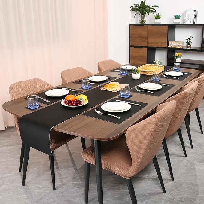 Myir JUN Table Runner Double Sided Vinyl Runner Table 55 Inch Long Runner for Table Washable Waterproof Non-Slip for Home Decorations Black,12 x 55 inch