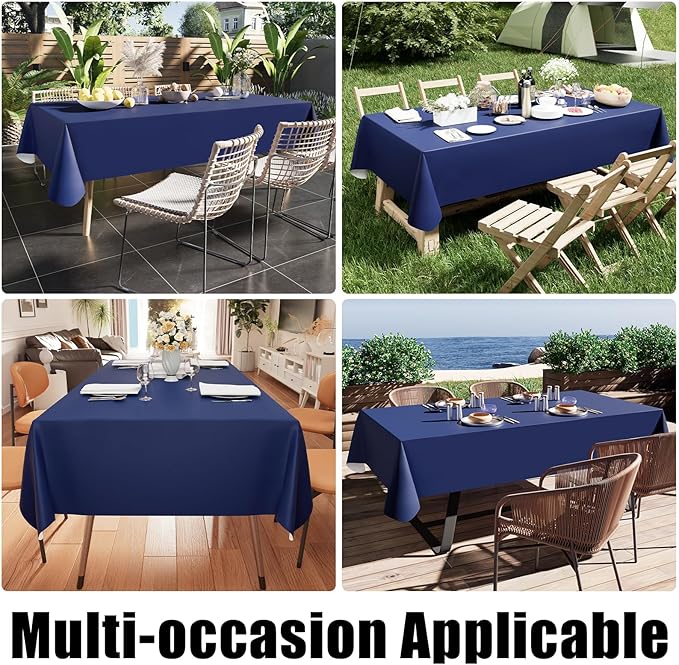 Smiry Rectangle Table Cloth 60x140 Inch, Waterproof Wipeable Vinyl Tablecloths Protector, Oil Spill Proof Plastic Table Cover for Dining, Picnic, Camping, Outdoor, Navy