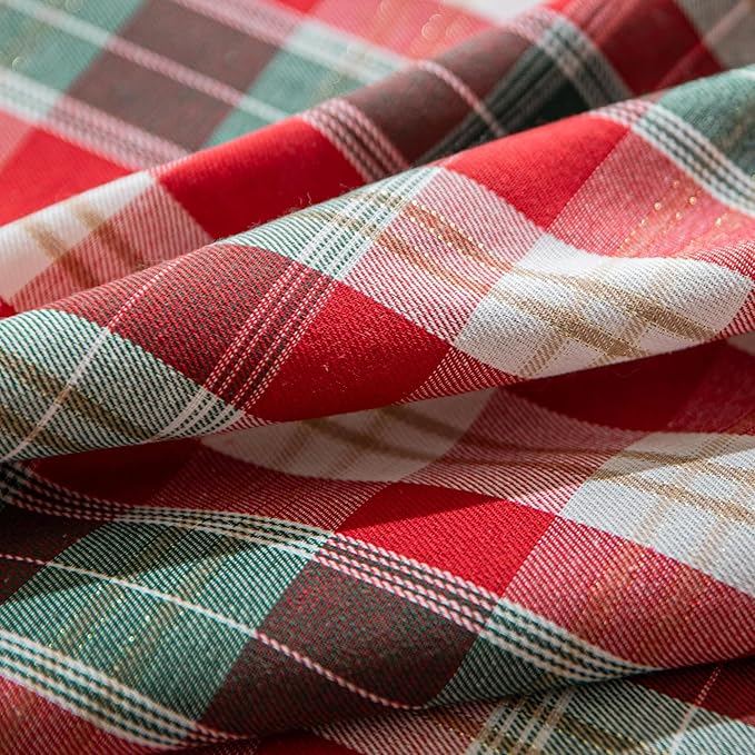 Red Gold Plaid Christmas Table Runner, Winter Holiday Table Runners 90 inches Long, Xmas Decorations Indoor Outdoor Farmhouse Home Kitchen Dining Party Decor