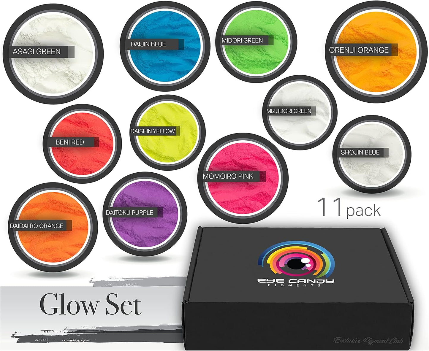 Eye Candy Pigment Powder Sets - Mica Powder for Epoxy Resin Art - Woodworking - Cosmetic Grade Mica Powder - Bath Bombs - Pigment Powder Variety Pack - Non-Toxic and Skin Safe (Glow in The Dark Set)