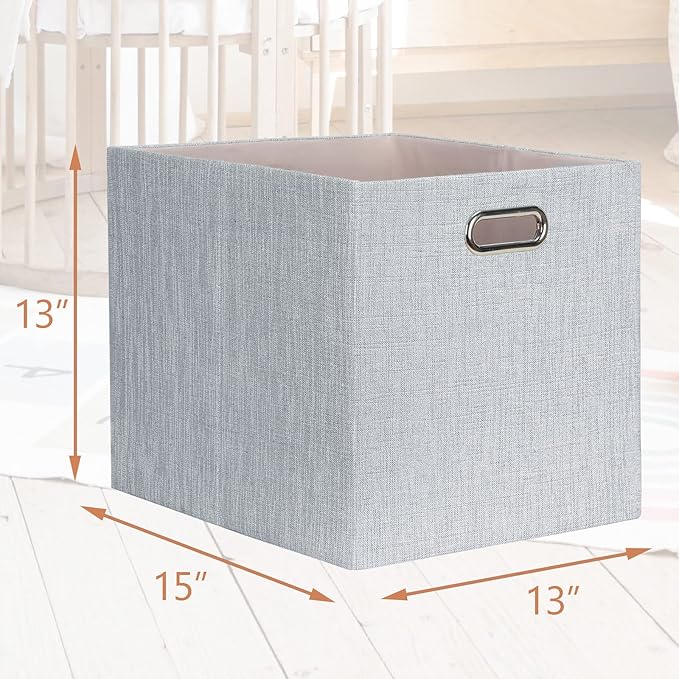 Posprica 13x15x13in Collapsible Storage Bins, Fabric Foldable Cube Storage Boxes, Decorative Storage Baskets Organizer for IKEA Kallax, Shelves, Closet, Clothes, Toy, Set of 4-Grey