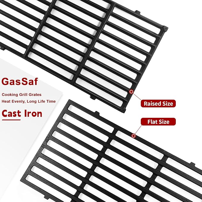 GasSaf 17.5 Grill Grates for Weber 7637 Spirit 200 E210 E220 S210 S220, GS4 Spirit II E-210 (Front-Knob), Cooking Grates Replacement Parts for Weber 2 Burner Gas Grills, 17.5 x 10.2 Cast Iron, 2-Pack