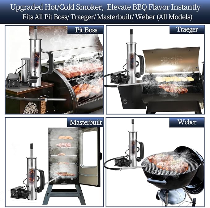 Cold Smoke Generator for BBQ Grills & Smokers – Boost Smoke Output & Flavor, Heavy-Duty Stainless Steel Cold Smoker Attachment for Meat, Cheese, Salmon，Fish, Bacon,Fits Traeger, Pit Boss,Weber Ect.