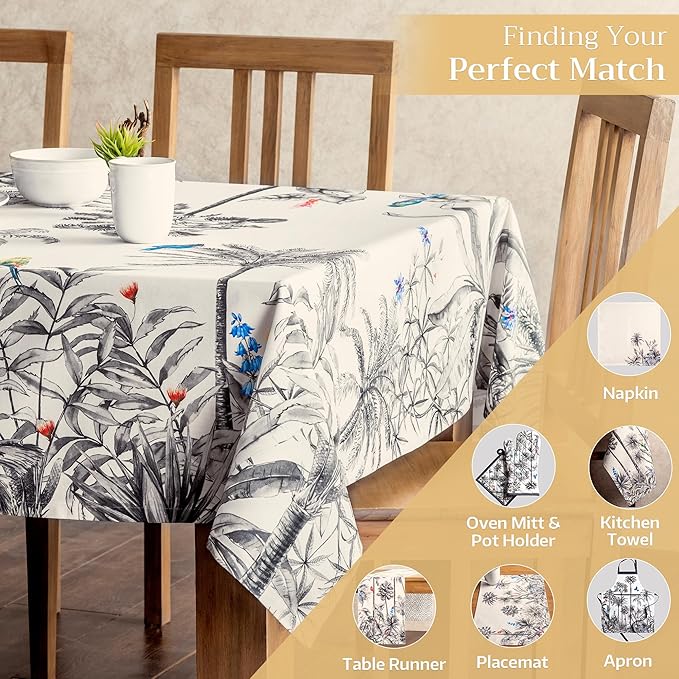 Maison d' Hermine Table Cloth Rectangle Table 100% Cotton 60 x 90 Inches Fall Tablecloth Reusable Everyday Use for Thanksgiving Christmas Decorations Dining Farmhouse Party (Amazonia)