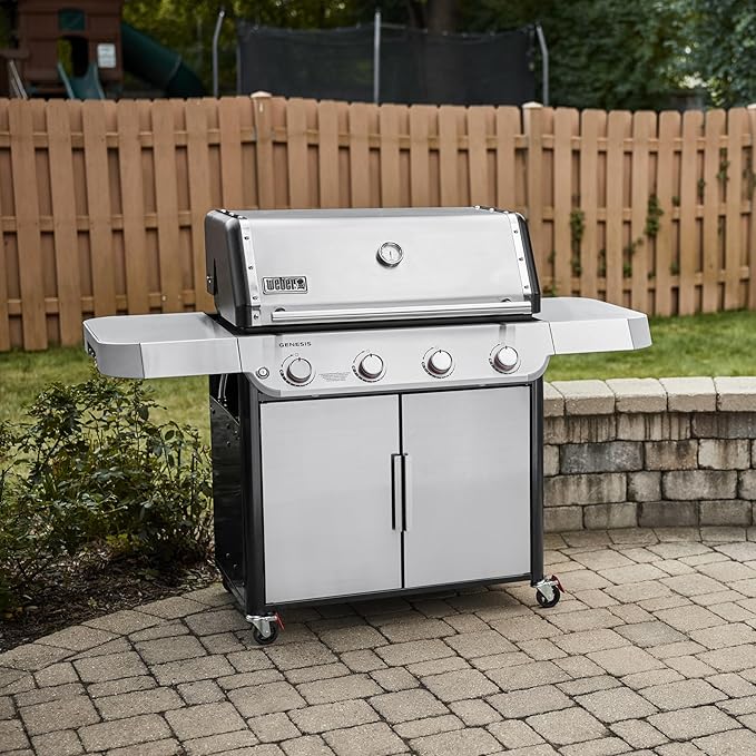 Weber Genesis S-415 Liquid Propane Gas Grill for Outdoor Grilling, 4 Burners, Stainless Steel