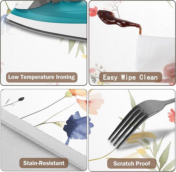 Spring Summer Floral Round Fitted Tablecloth with Elastic Watercolor Farmhouse Wildflower Circle Table Cloth for 36-40" Tables Wipeable Waterproof Easter Flower Table Cover for Picnic Dining Outdoor