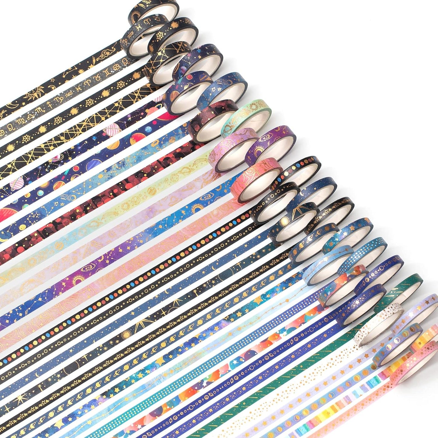 YUBX Skinny Galaxy Washi Tape Set 30 Rolls Gold Foil Decorative Starry Space Masking Tapes for Arts, DIY Crafts, Journals, Planners, Scrapbook, Wrapping