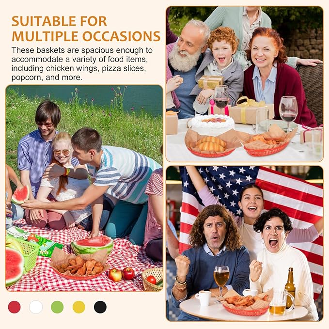 20 Pack Plastic Fast Food Baskets, 8.8" × 5.5" Small Oval Restaurant Serving Baskets Tray for Burgers, Sandwiches, Hot Dogs, Parties, Food Trucks, Reusable or Disposable, Stackable(Red)