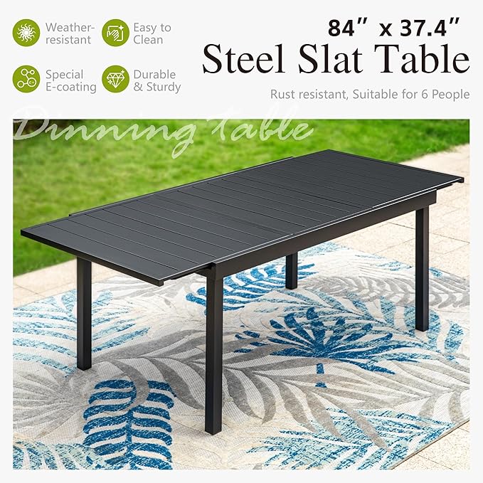 Sophia & William 9 Pieces Expandable Patio Dining Set, Extendable Rectangular Patio Table and Chairs Set for 8, Metal Outdoor Table and Rattan Chairs, All Weather Outdoor Dining Set
