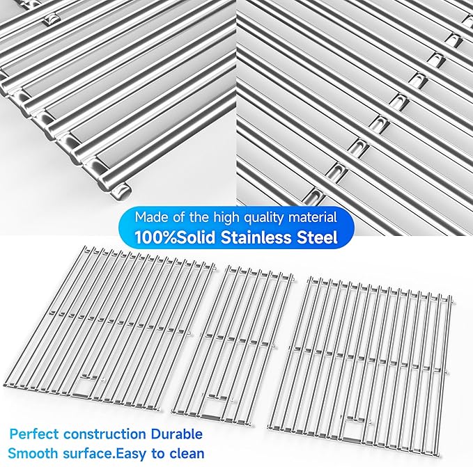 Cooking Grates for Nexgrill 720-0882A Evolution Infrared Plus 5-Burner, Solid Rod Stainless Steel Grill Grates Replacement for Nexgrill 5 Burner 720-0882A, 3 Pack