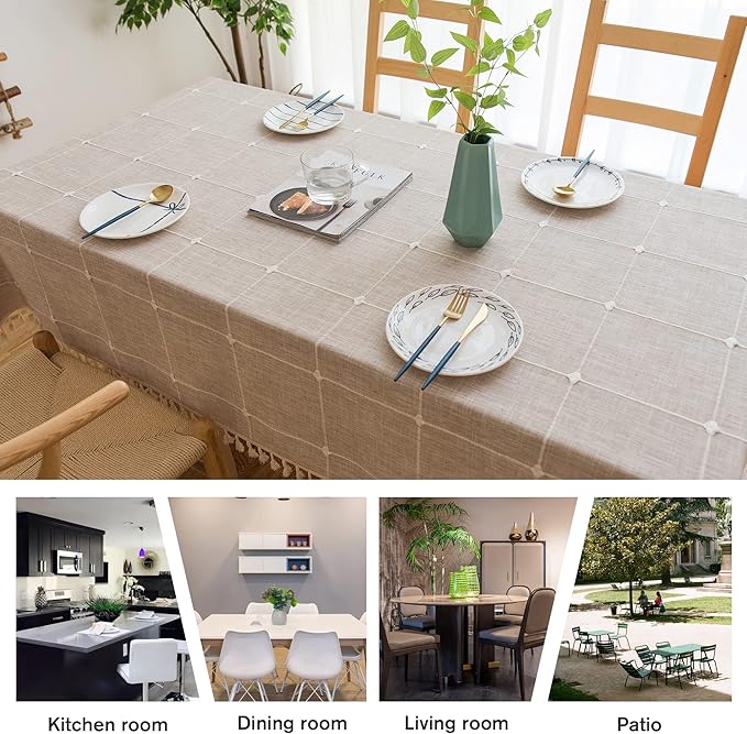 Pahajim Rustic Linen Tablecloth Cotton Rectangle Table Cloth for Kitchen Dining with Tassel Plaid Waterproof Tablecloths Rectangle/Oblong,55''x118'',10-12 Seats