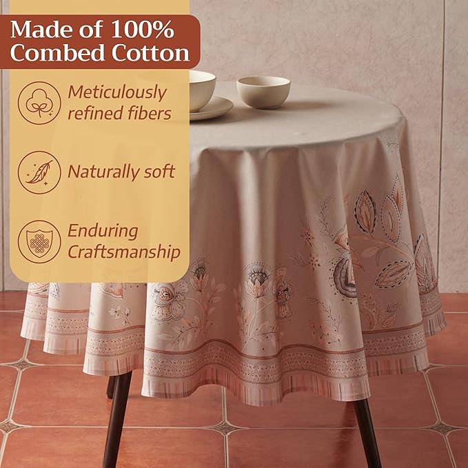 Maison d'Hermine Premium Table Cloth Round Table 100% Cotton 70 Inches Tablecloth Reusable Decorative Everyday Use for Dining Room, Farmhouse, Home, Party, Festive & Wedding - Society Florals