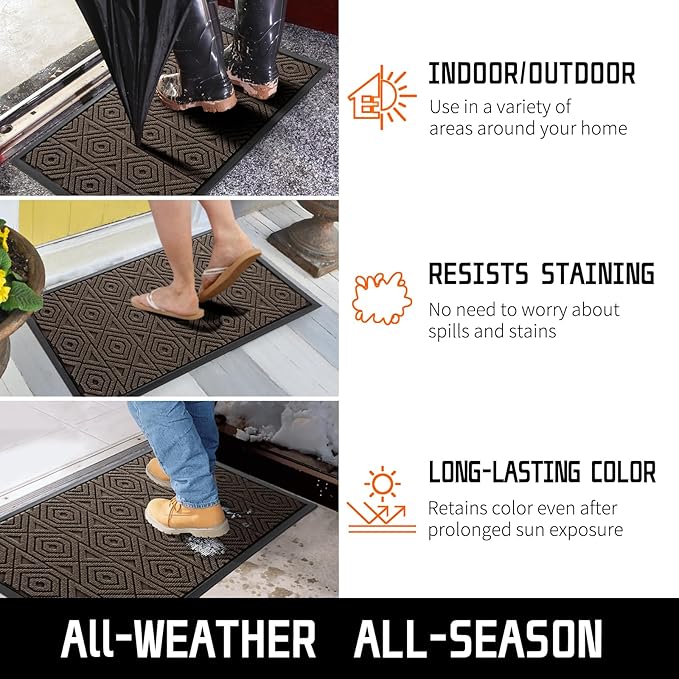 Yimobra Door Mat, Outdoor Indoor Entrance Welcome Mat, Heavy Entry Front Door Mat, Stain & Fade Resistant, Low Profile, Sturdy Rubber, Easy Clean Patio Floor Mat, Waterproof, 47 x 32, Brown
