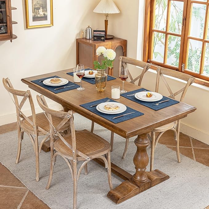 Blue Forest Placemats Set of 4, Dual-Layered Thickened Faux Linen Cloth Place Mats Heat Resistant Machine Washable Wrinkle Free Table Mats Indoor/Outdoor (Navy Blue)