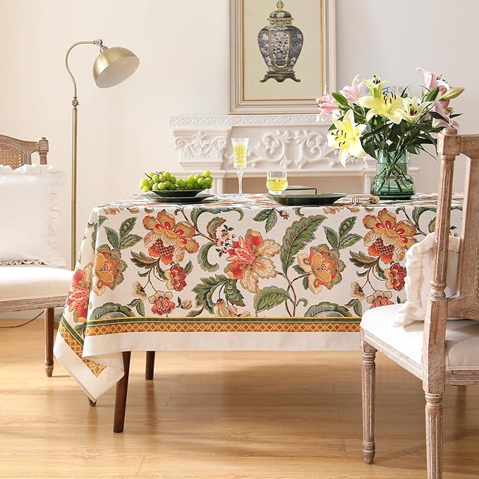 patdrea Designer Linen Square Tablecloth,Vintage Provencal Rustic Floral Pattern Tablecloths,Decorative Table Cover Cloth for Kitchen,Dining,Tea Party,Home,Christmas,55"*55"
