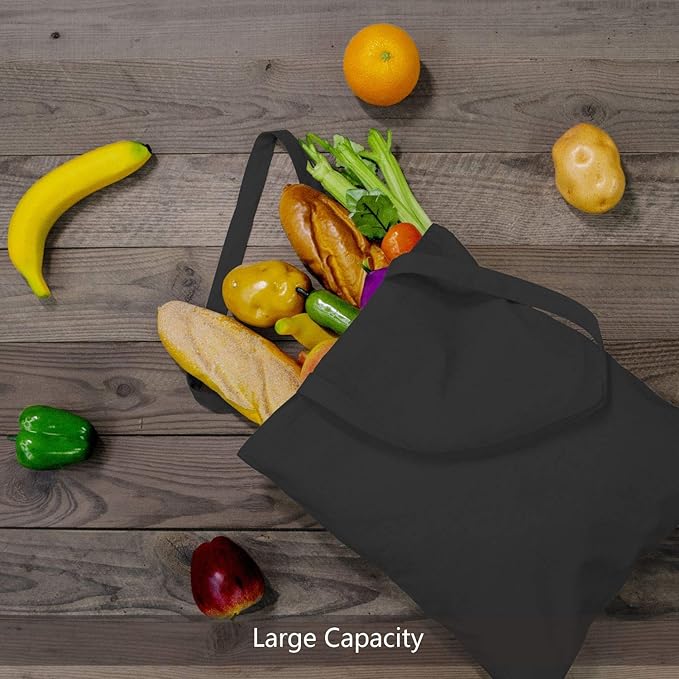 TOPDesign 24-Pack Economical 16"x15" Black Cotton Tote Bag, Lightweight Medium Reusable Grocery Shopping Cloth Bags, Suitable for DIY, Advertising, Promotion, Gift, Activity