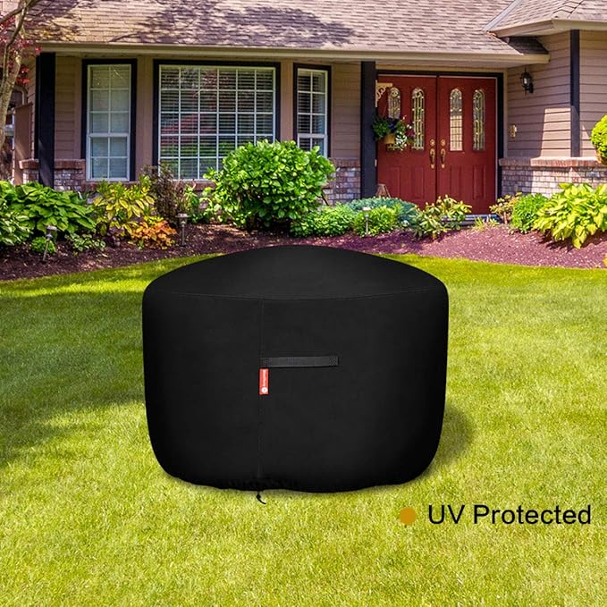 SheeChung Round Gas Fire Pit/Table Cover-Heavy Duty 600D Polyester with PVC Coating Material,100% Weather Resistant and Waterproof,Fits 30",33",36",35", 34" Fire Pit/Bowl Cover,Black,36”Dia X 24”H