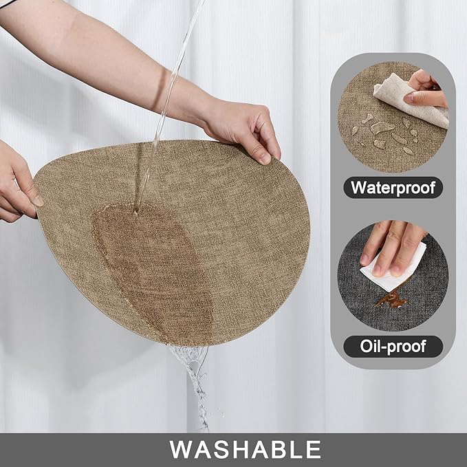 Myir JUN Round Placemats Dual Sided, Faux Leather Place Mats Set of 6 Indoor Placemat for Dining Table Outdoor Place Mat Non-Slip Washable Table Mats (Gray Beige, Set of 6)