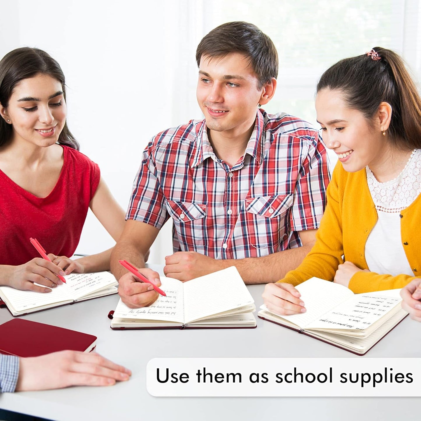 feela 5 Pack Journal Notebook Bulk for School, Hardcover Business Notebooks Classic Ruled Lined Journals with Pen Holder for Work Note Taking, with 5 Black Pens, 120 GSM, 5.1”x8.3”, A5, Wine