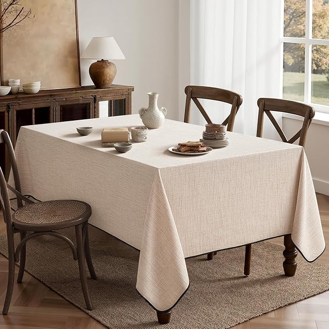 MIULEE Natural-Black Linen Polyester Tablecloth 60x84 Inch Spring Rectangle Table Cloth Waterproof,Stain Resistant & Wrinkle Resistant for Dining Party Wedding