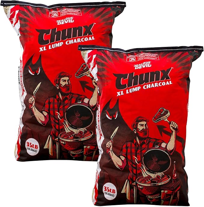 Jealous Devil 2-Pack 100% All Natural Pro Hardwood Lump Charcoal for Barbecue Grilling and Smoking, 35 Pound Bags - Restaurant Quality BBQ Grill Supplies and Fire Starter Accessories