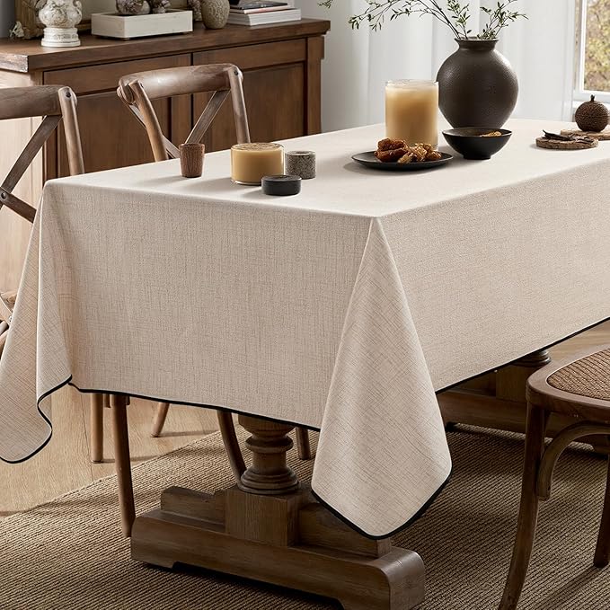 MIULEE Natural-Black Linen Polyester Tablecloth 60x84 Inch Spring Rectangle Table Cloth Waterproof,Stain Resistant & Wrinkle Resistant for Dining Party Wedding