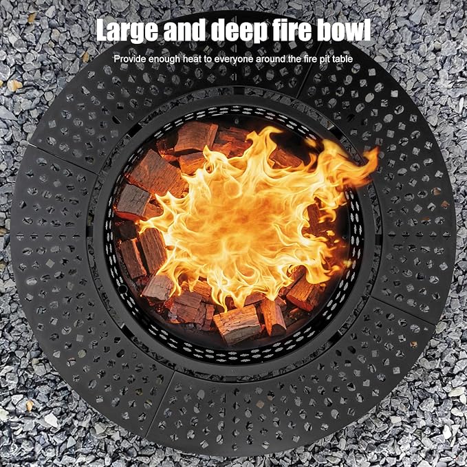 47 Inch Fire Pit with 2 Grills, Wood Burning Fire Pits for Outside with Lid & Poker, BBQ& Outdoor Firepit & Round Metal Table 3 in 1 for Patio, Picnic, Party