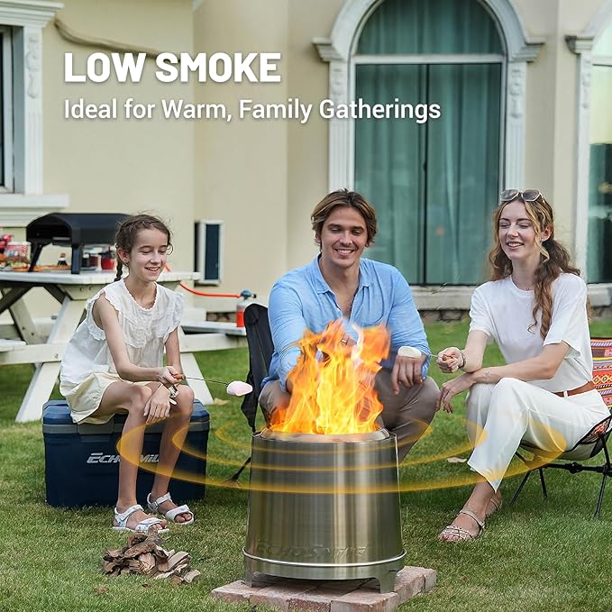 EchoSmile 18" Smokeless Firepit for Outdoor, Stainless Steel Wood Burning Fire Pit with Adjustable Airflow, Three-Layer Combustion, Removable Ash Pan, Portable Fire Pit with Carrying Bag for Outside