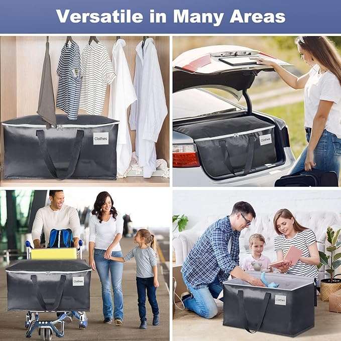StorageRight Heavy Duty Moving Boxes-Moving Bags with Zipper, Reinforced Handles and Tag Pocket-Collapsible Moving Supplies-Totes for Storage Great for Moving, Storage and Travel 93L(Gray-8 Pack)