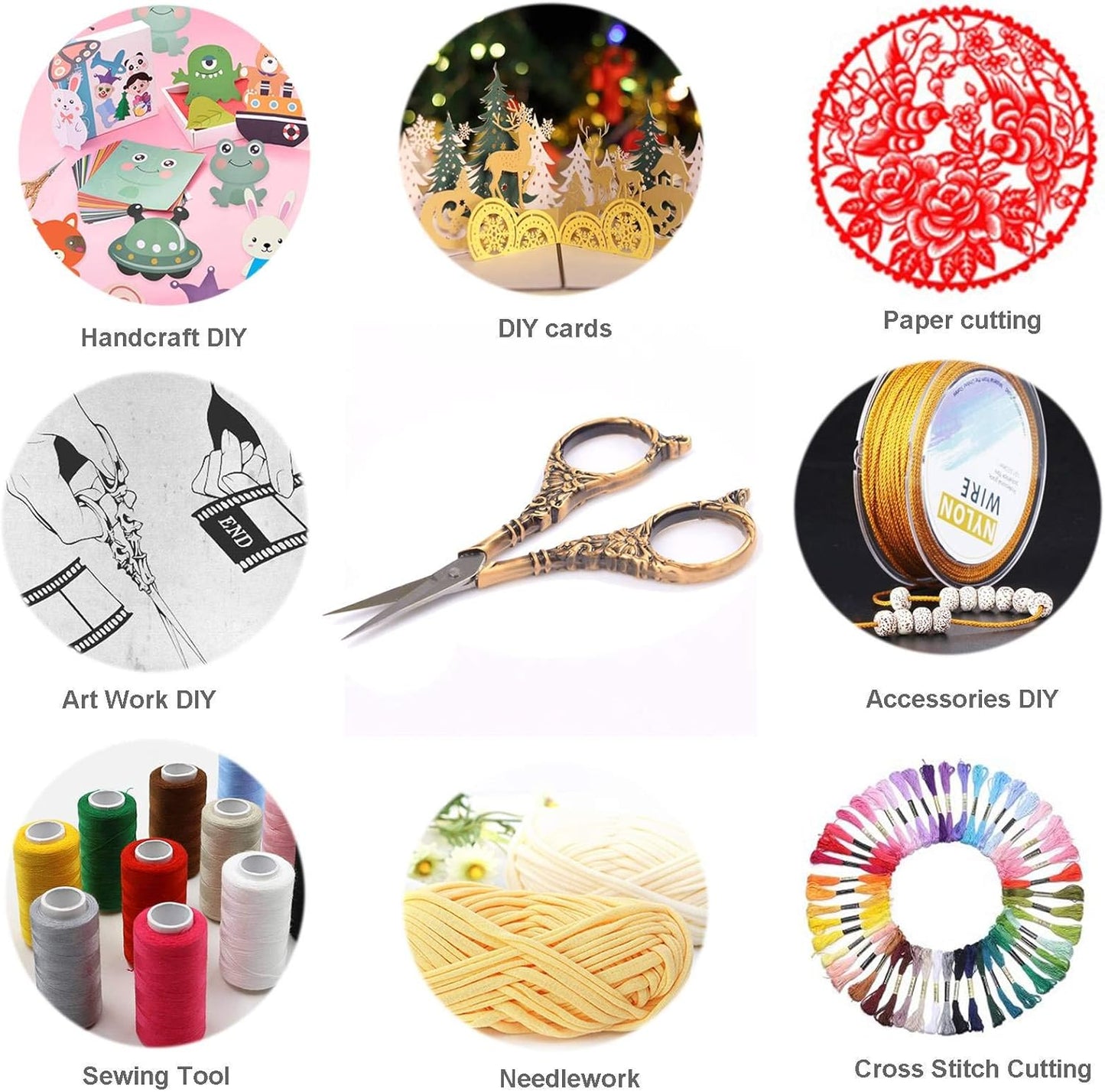 BIHRTC Vintage European Style Scissors Stainless Steel for Cross Stitch Cutting Embroidery Sewing Handcraft Craft Art Work DIY Tool(Red Copper)