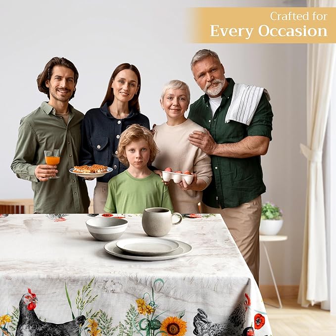Maison d' Hermine Table Cloth Rectangle Table 100% Cotton 54 x 72 Inches Tablecloth Reusable Decorative for Dining Room, Farmhouse, Home, Party, Festive & Wedding Spring Summer - Basse Cour