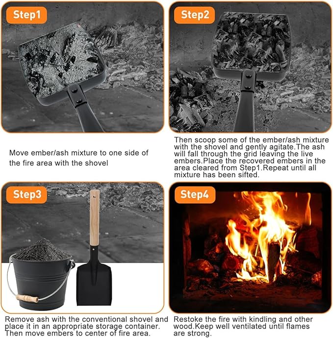 Hollow Out Fireplace Ash Sifter, Metal Black Coal Shovel Heat Resistant Fireplace Scoop Charcoal Shovels Fireplaces Tools