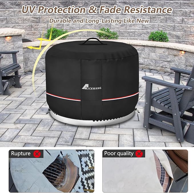 Fire Pit Cover for Solo Stove Bonfire,600D Tear-Resistant Heavy Duty Durable 100% Waterproof 27-29 Inch Smokeless Fire Pit Cover, Patio Weatherproof Gas Fire Pit, Black 29"x18"