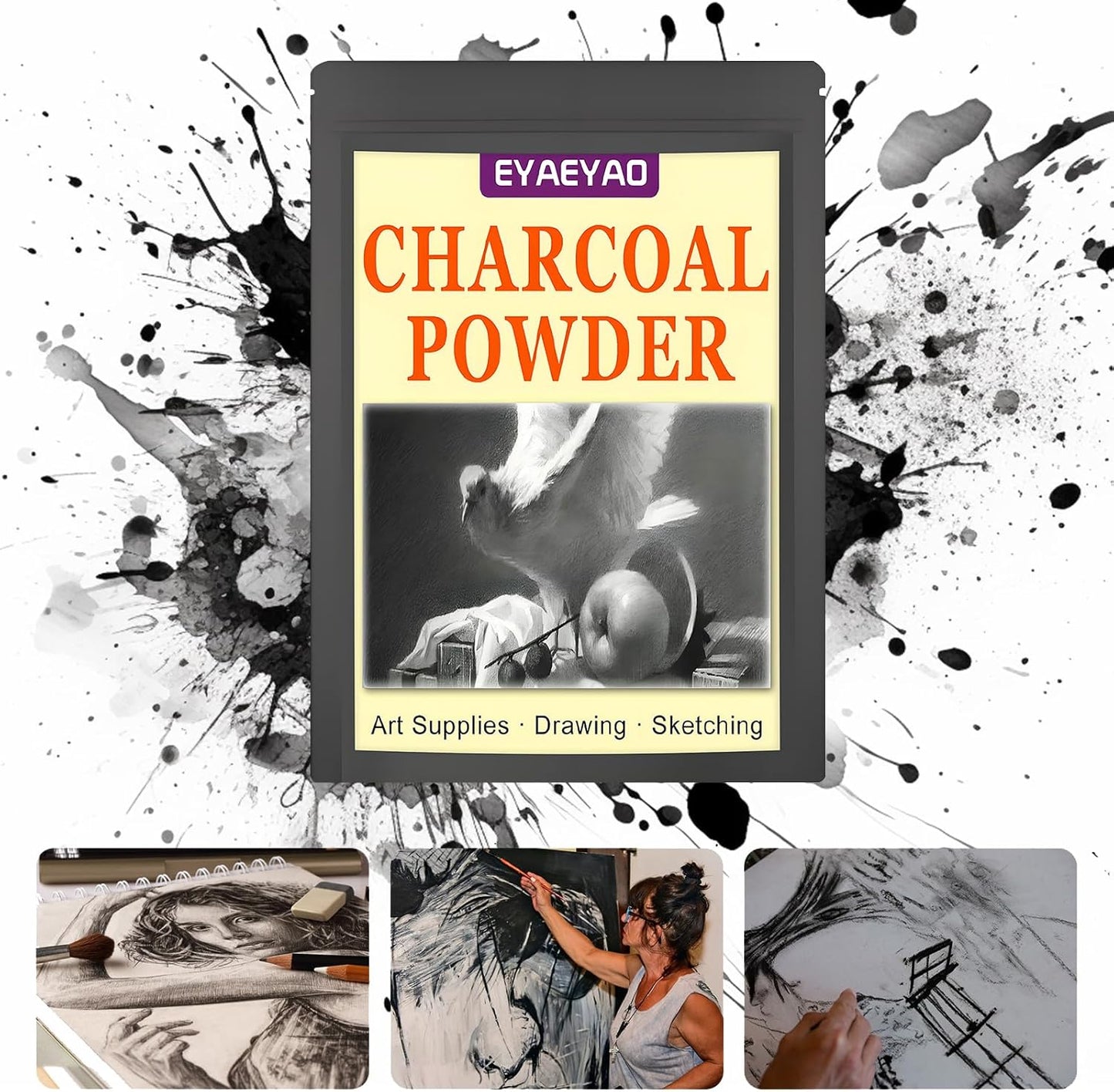 Premium Charcoal Powder for Drawing and Art, Drawing Charcoal for Sketching, Shading, Blending with Beginners & Pro Artists - 4 Ounces