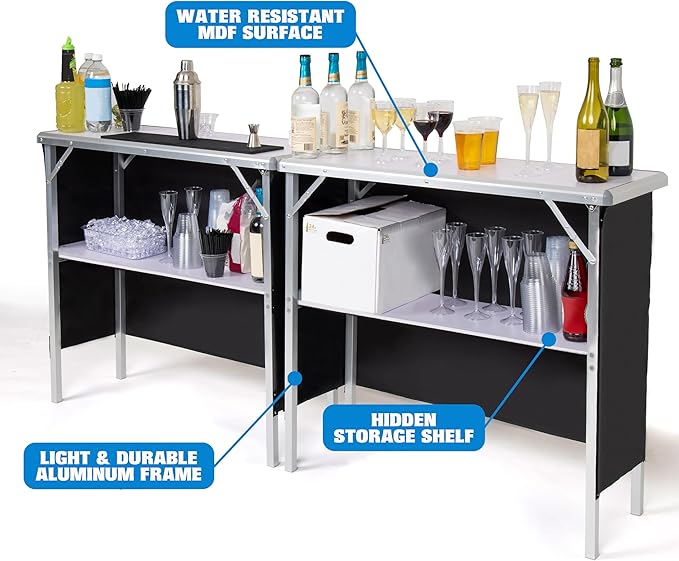 GoPong GoBar Portable Double Bar Table Set - Mobile Bartender Station for Events - Includes Carrying Case