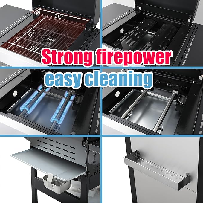 2-Burner Gas Grill, 24600 BTU Portable BBQ with Foldable Side Table & 6" Wheels, Dual-Function Cooking with Baking Rack & Flat Griddle for Outdoor, Patio, Camping & Tailgating