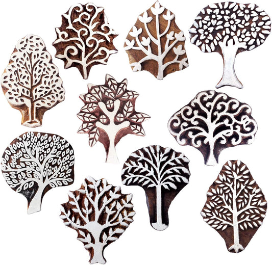 Royal Kraft Wooden Stamps for Block Printing on Saree Border, Textile, Clay, Pottery, Tattoo (Set of 10) MXtag0007