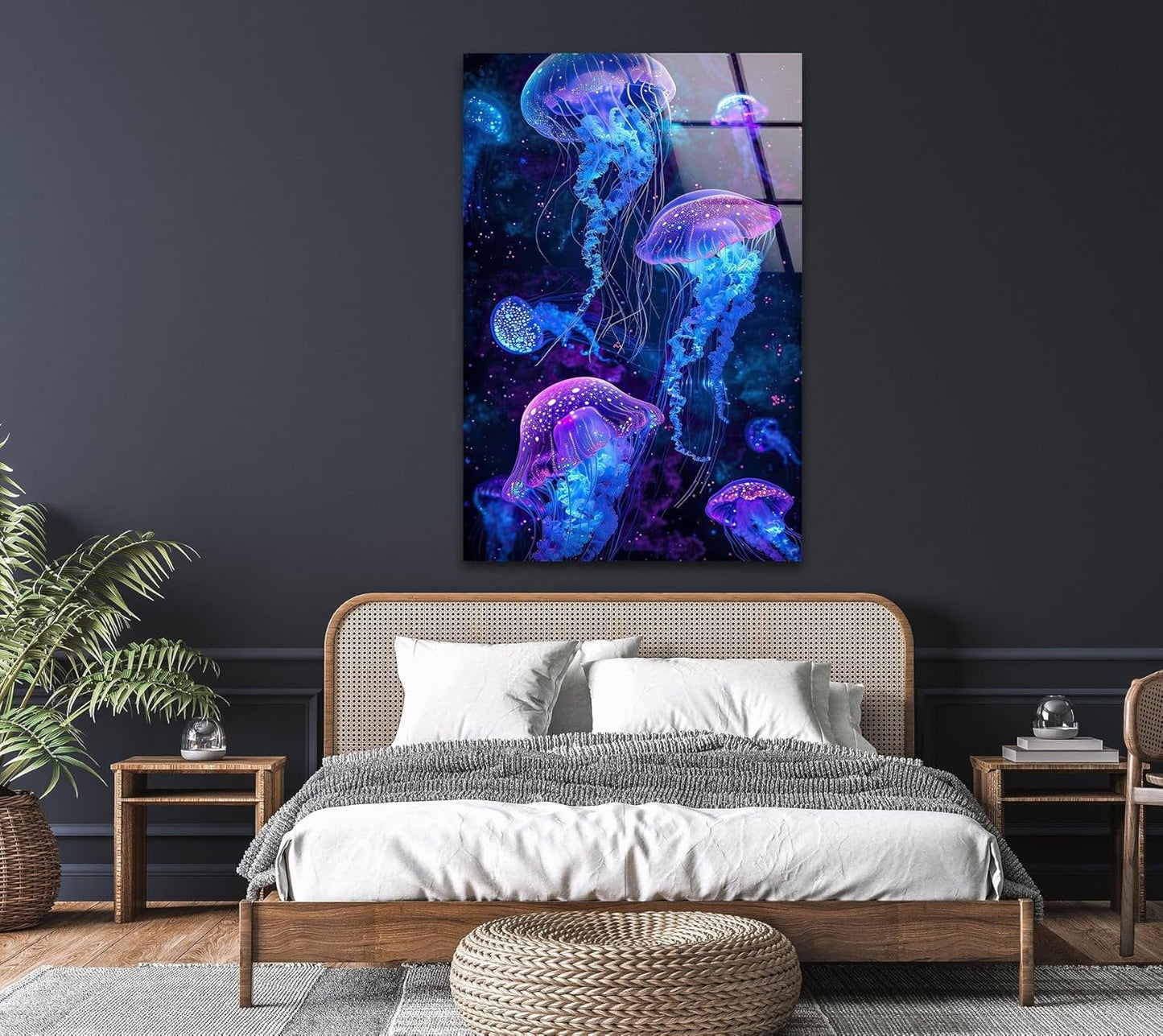 My Photostation.com Round 31,5'' Glowing Jellyfish Glass Wall Art Tempered Glass Printing Wall Decor Large Wall Art Wall Hangings