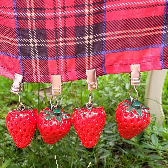 Twofish Strawberry Resin Tablecloth Weights Clips Set of 4 - 100% Handicraft, Farmhouse Style, All-Season, Heat Resistant, Hand Wash Only