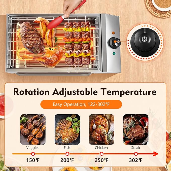 1800W Electric BBQ Grill & Countertop Electric Grill, Smokeless Indoor Outdoor Grill with Stainless Steel Grate & Adjustable Temp, Portable Commercial Grill for Home Kitchen Camping Party Use