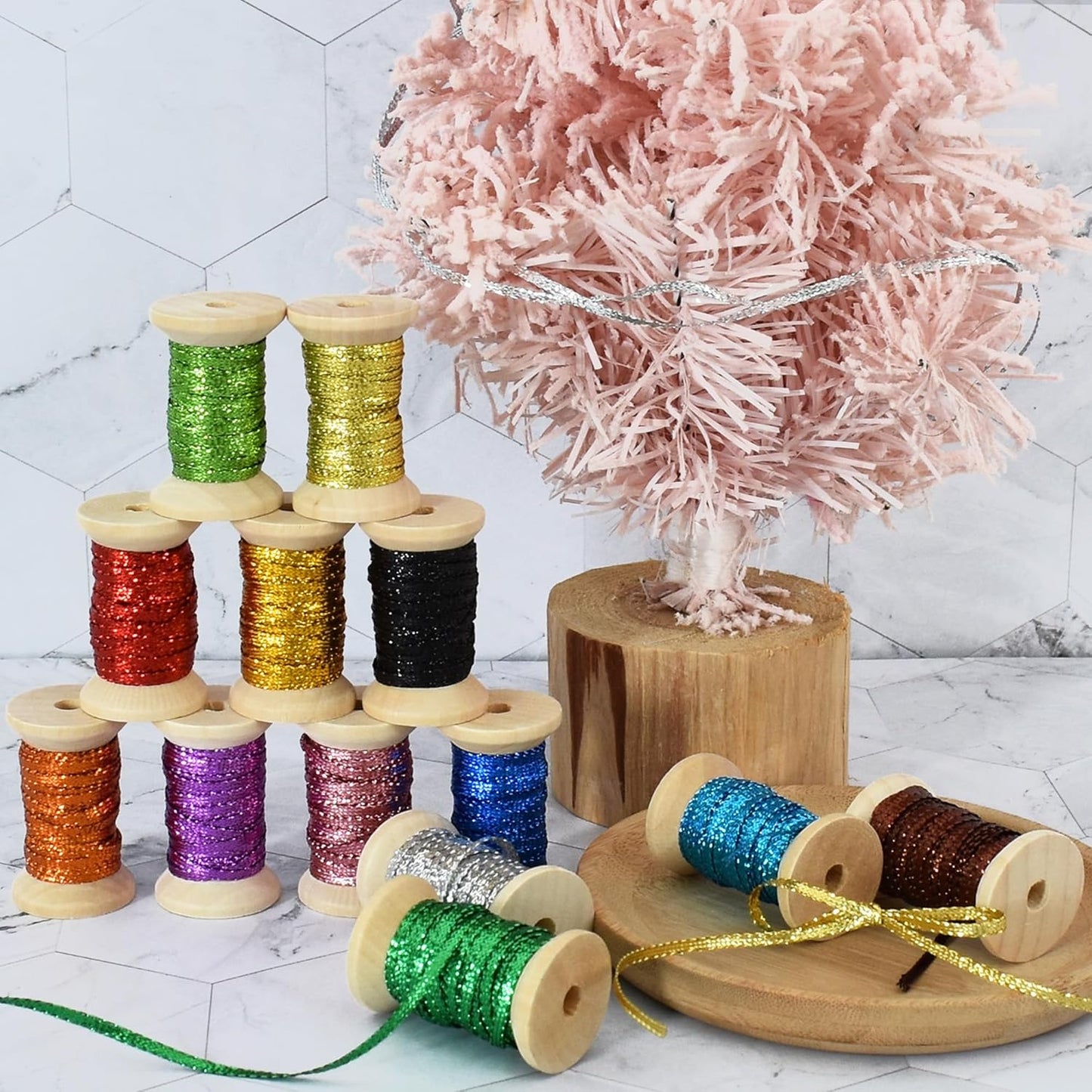 Gold&Silver Set Thin Ribbon 1/8 inch Metallic Braided Double Faced Ribbons Curling Ribbons For Balloon String Crafts Gift Wrapping Party Wedding Christmas Ornaments Decoration 7 Yard x 3 Rolls