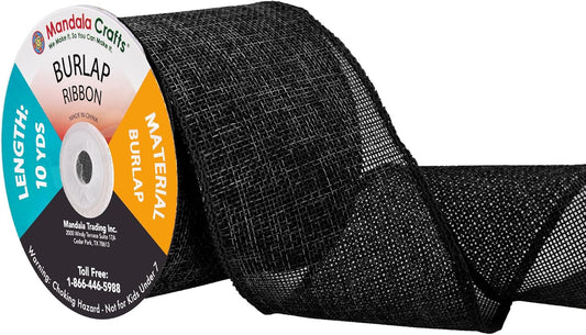 Mandala Crafts Black Burlap Ribbon 3 Inches Wide Jute Ribbons for Crafts - 20 Yds Roll Rustic Burlap Wrap Trim Ribbons for Wreaths Bows Wedding Party Decoration