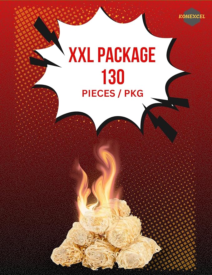 130 pcs Large Fire Starters, Natural Fire Starter for Campfires, Firestarters for Grill & Chimney Charcoal Starter. Firestarter Fireplace, Grilling, BBQ, Pellet Stove, Wood, Fire Pit, Smoker
