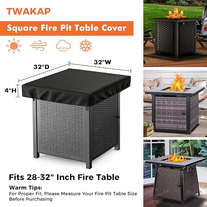 Outdoor Fire Pit Cover Square, Waterproof Fire Pit Cover for 32"-36" Square Fire Pit Tables, Industrial-Grade 3-Layer Structure 600D Fabric,UV Proof & Tear-Resistant Outdoor Firepit Cover
