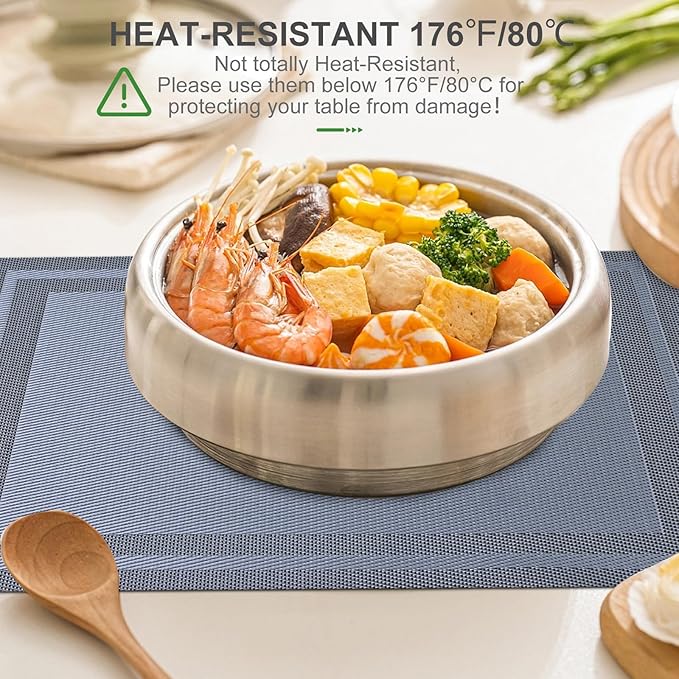 BETEAM Placemats Set of 6, Woven Vinyl Placemat for Dining Table Washable Wipeable Kitchen Place Mats Durable Indoor Outdoor Table Mats
