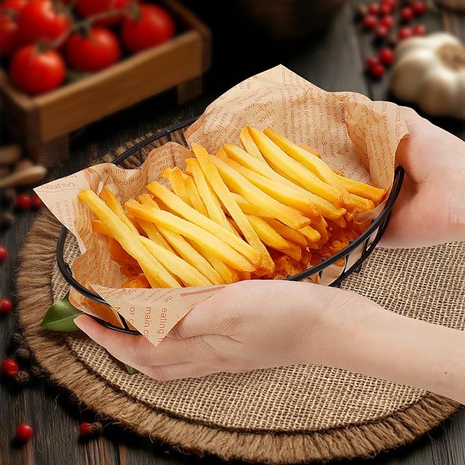 10 Pack Metal Fast Food Oval Baskets, Wire Bread Basket for Serving, Reusable Chip Burger Fruit Vegetables Bowl Storage for Kitchen Table, Restaurants, Snack Bar, 9.5" x 6.3" x 2"