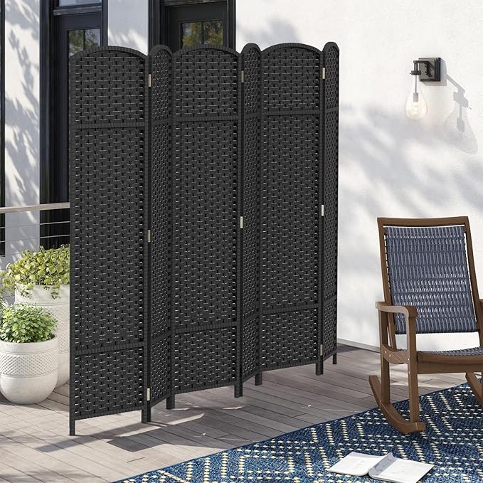 Room Divider 6 Panel Screen 5.6 Ft Tall Partition Room Dividers Black Privacy Screens Folding Room Separation Free Standing Waterproof Wood Frame Wall Divider