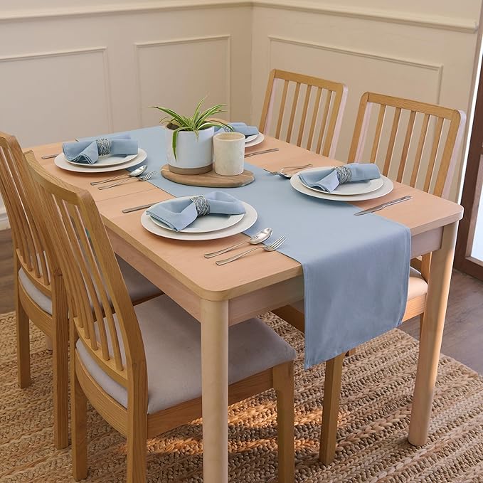 Encasa XO Table Runner 13"x59" Long | Cotton Canvas Fabric | B Grey Solid Color | Machine Washable & Durable