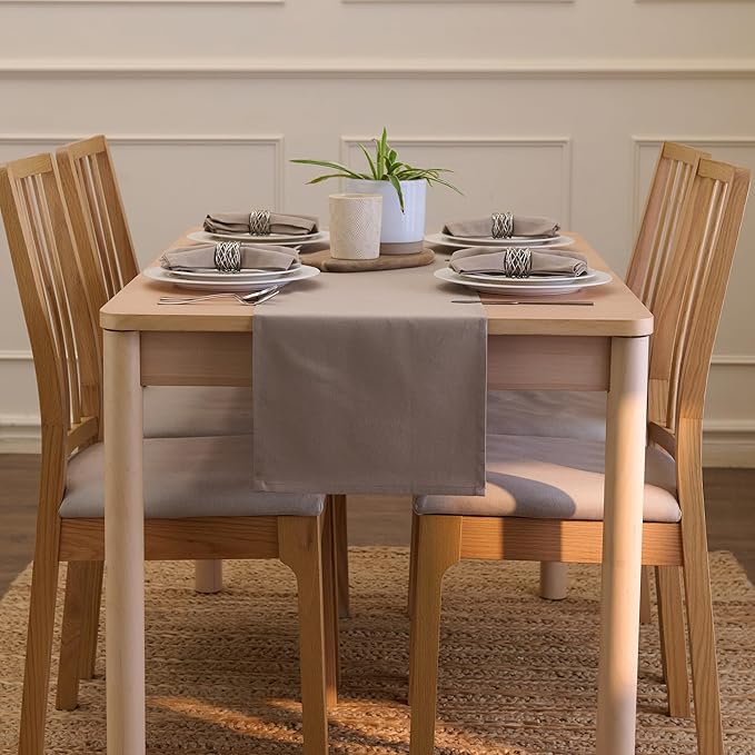 Encasa XO Table Runner 13"x104" Long | Cotton Canvas Fabric | Beige Solid Color | Machine Washable & Durable